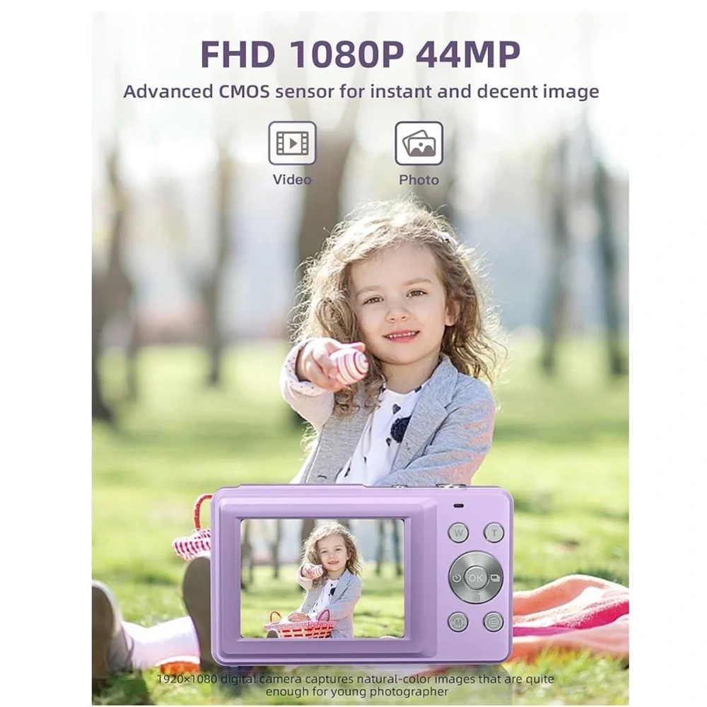 Lavender Digital Camera with 44.0 MP and 16X Zoom
